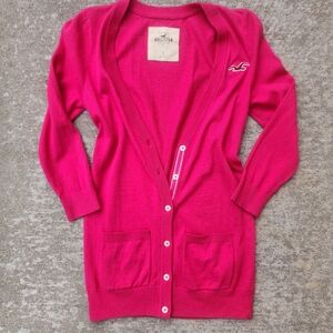 Y2K Hollister Preppy Hot Pink Bella Swan Elena Gilbert Cardigan Sweater, Sz S
